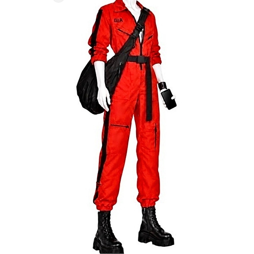 I.AM.GIA Burn Boiler Suit Red Black Moto Jumpsuit + Tactical Belt | Women's M